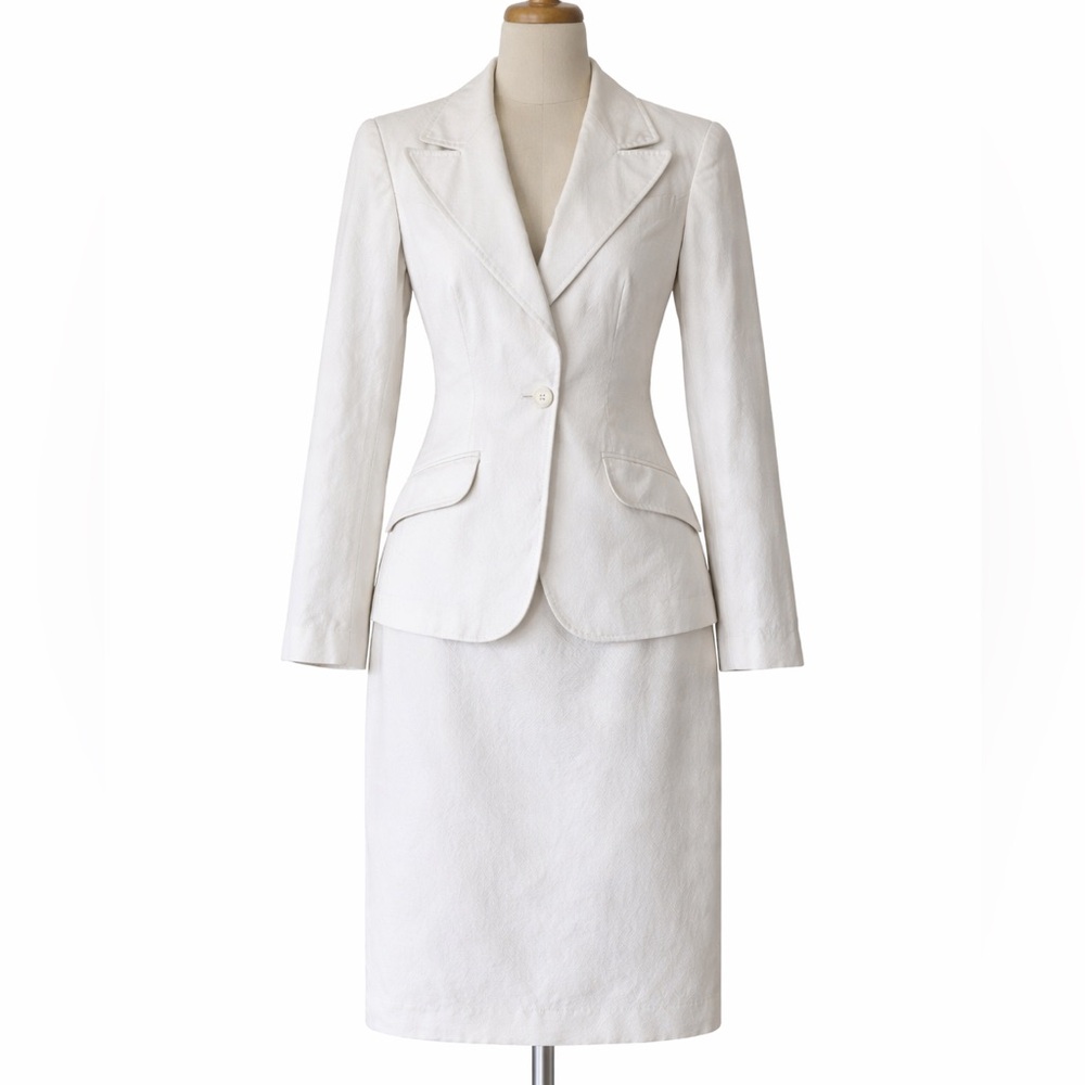 Dolce + Gabbana White One Button Skirt Suit